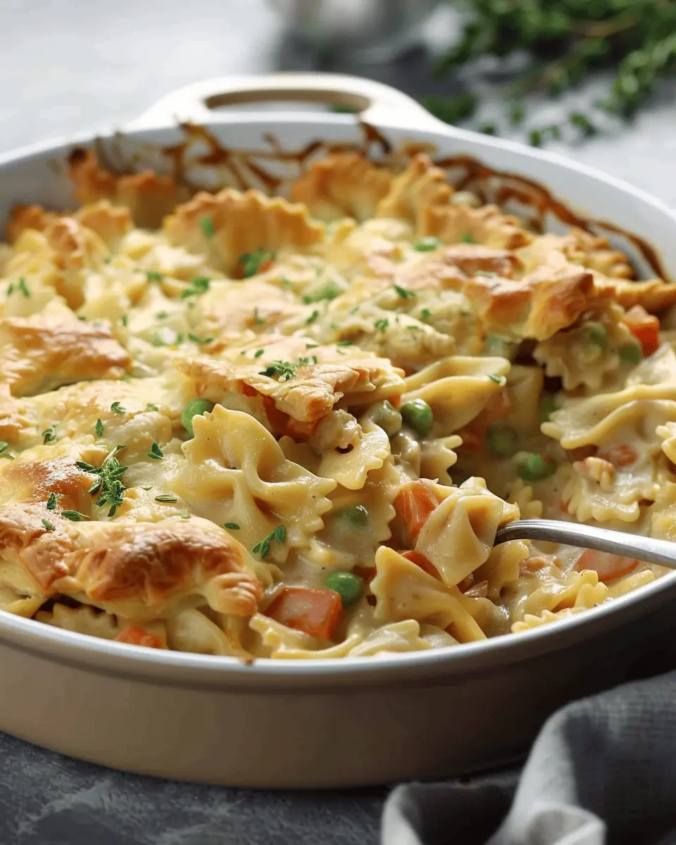 Quick Chicken Pot Pie Pasta with Turkey Bacon and Fresh Veggies