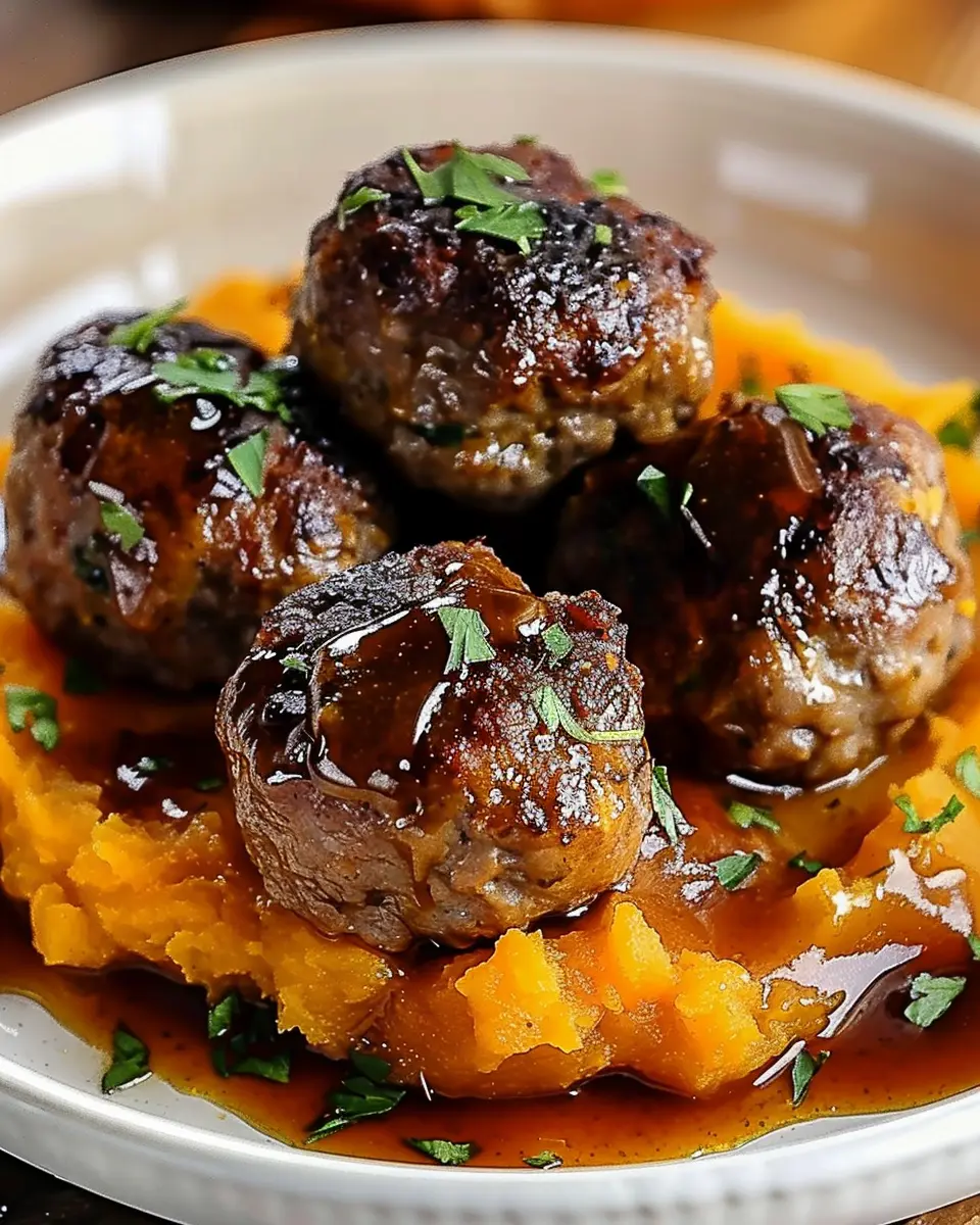 Enjoy Irresistible Pork Meatballs with Sweet Potato Mash &amp; Turkey Bacon