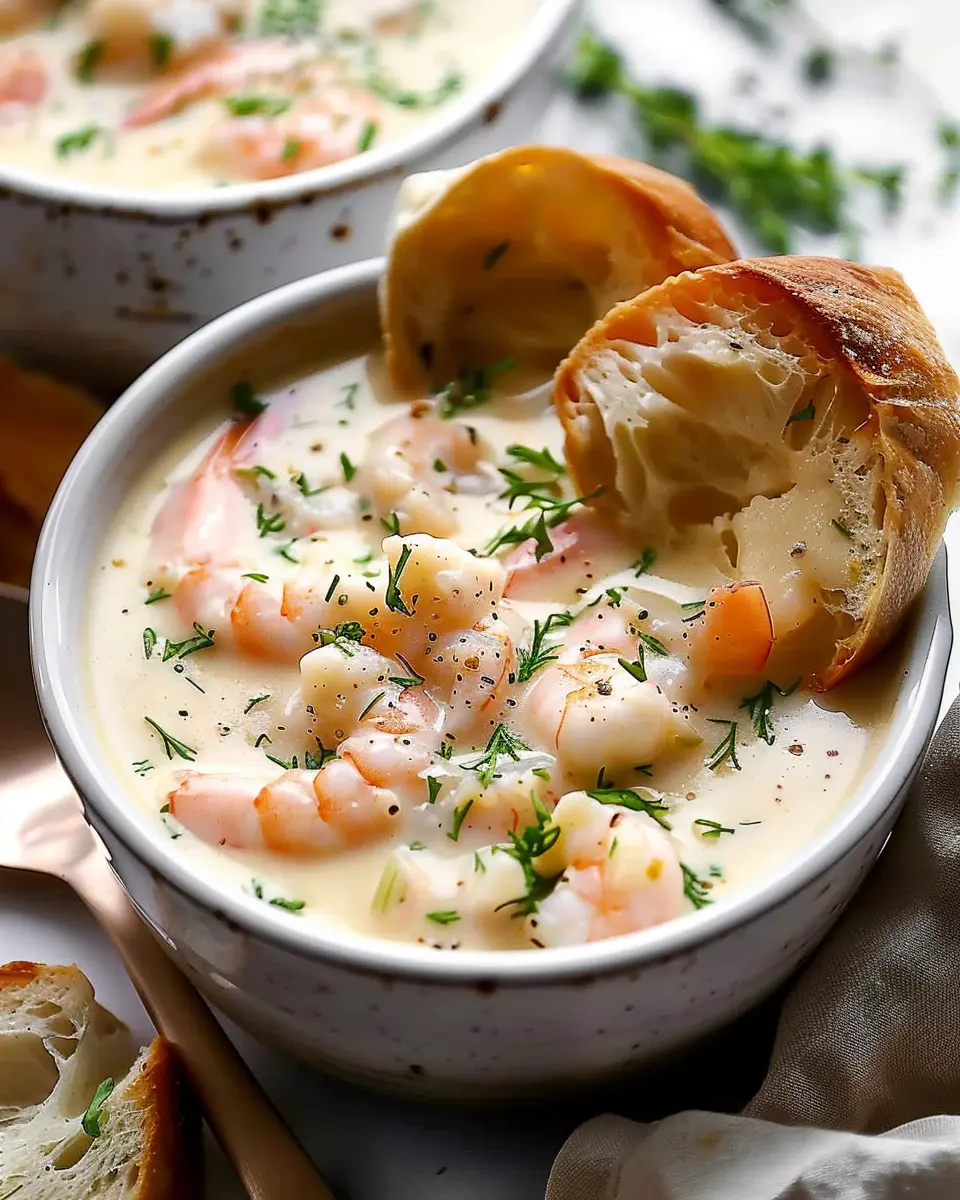 The Best Creamy Seafood Chowder with Turkey Bacon and Chicken Ham