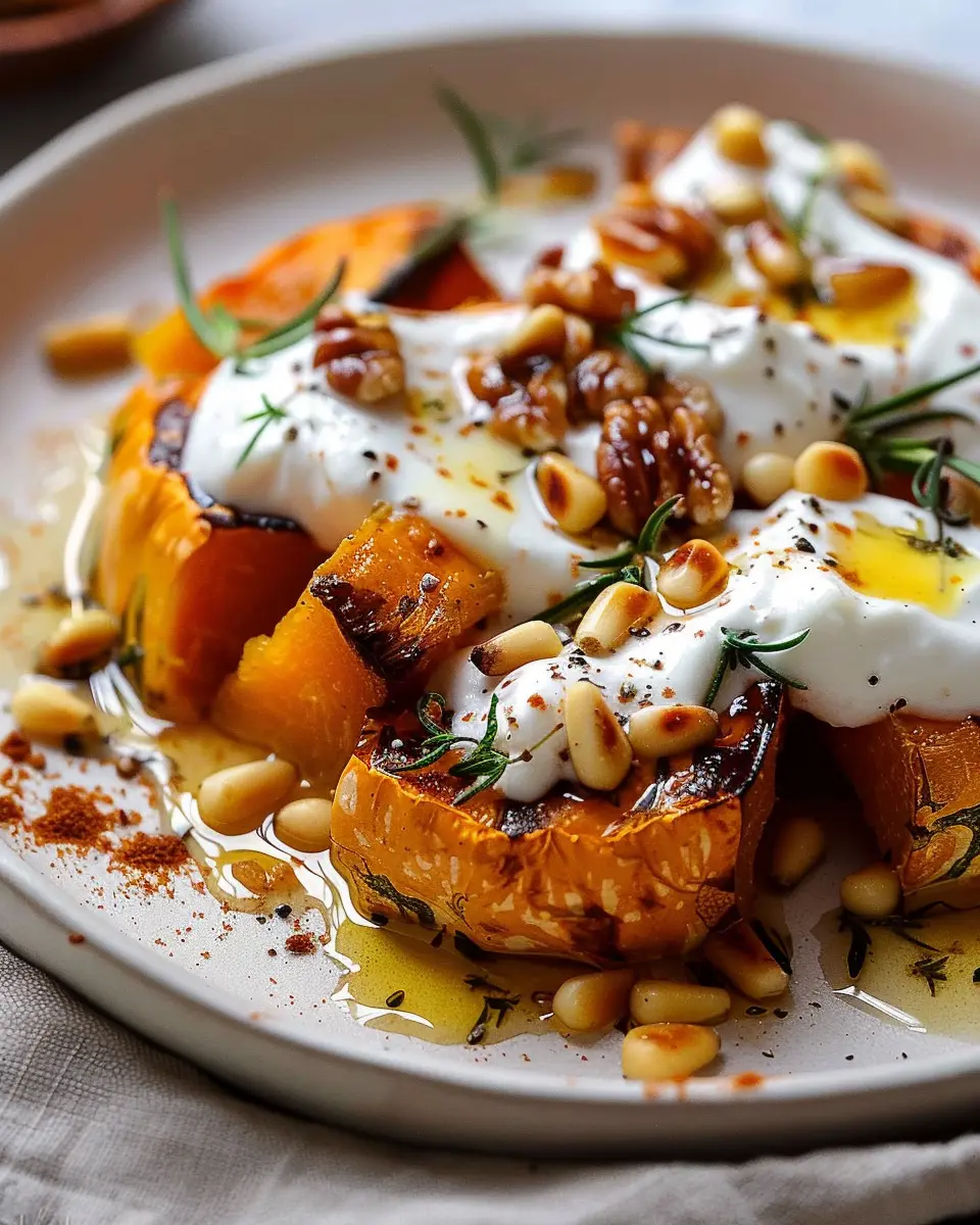 Roasted Pumpkin with Lemon Yogurt Sauce and Pine Nuts: A Nutritious Delight