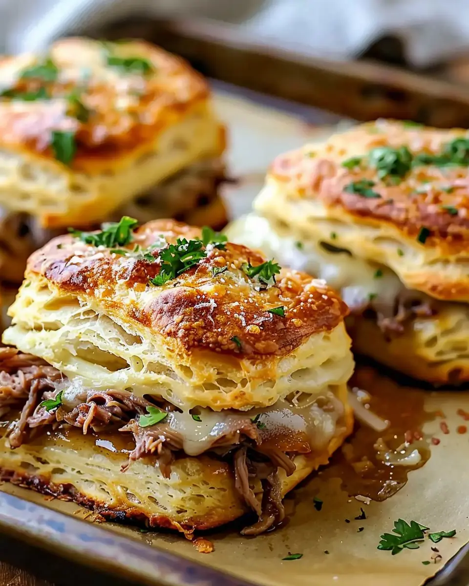 Baked French Dip Biscuits Recipe with Turkey Bacon and Chicken Ham