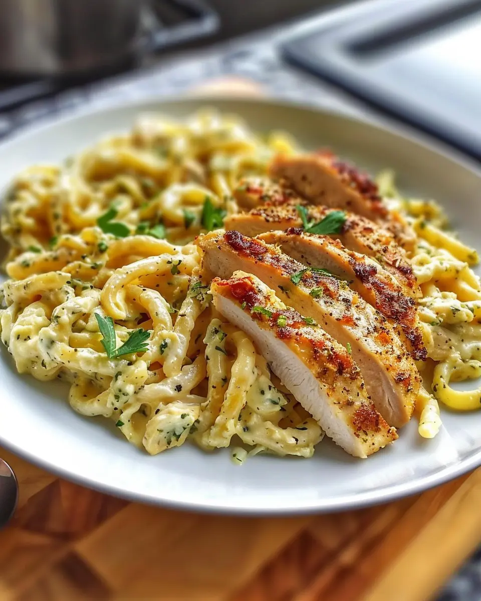 Creamy Garlic Parmesan Chicken Pasta with Turkey Bacon Delight