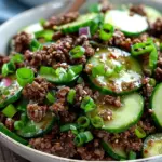Spicy Korean Ground Beef with Cucumber Salad delights all