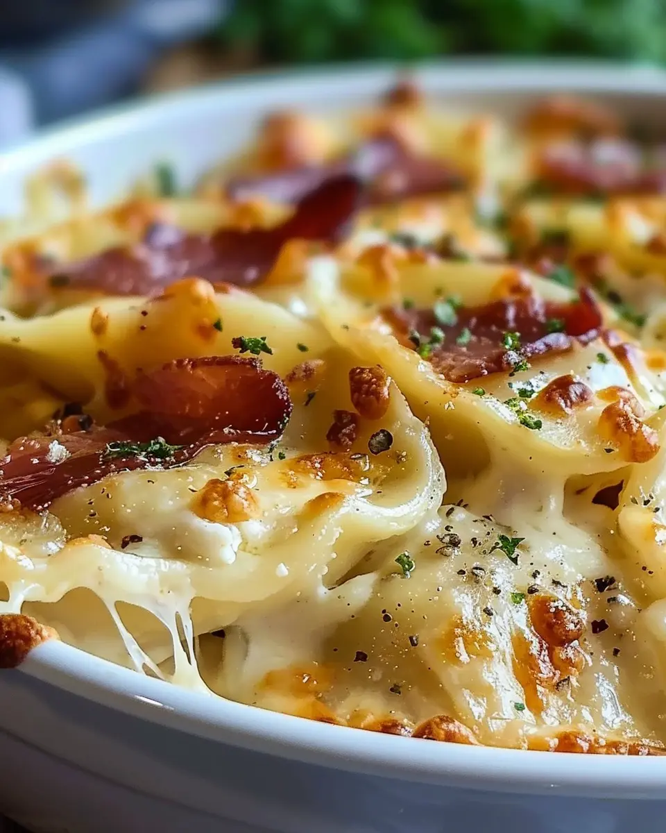 Creamy Cheesy Crockpot Pierogi With Turkey Bacon and Chicken Ham