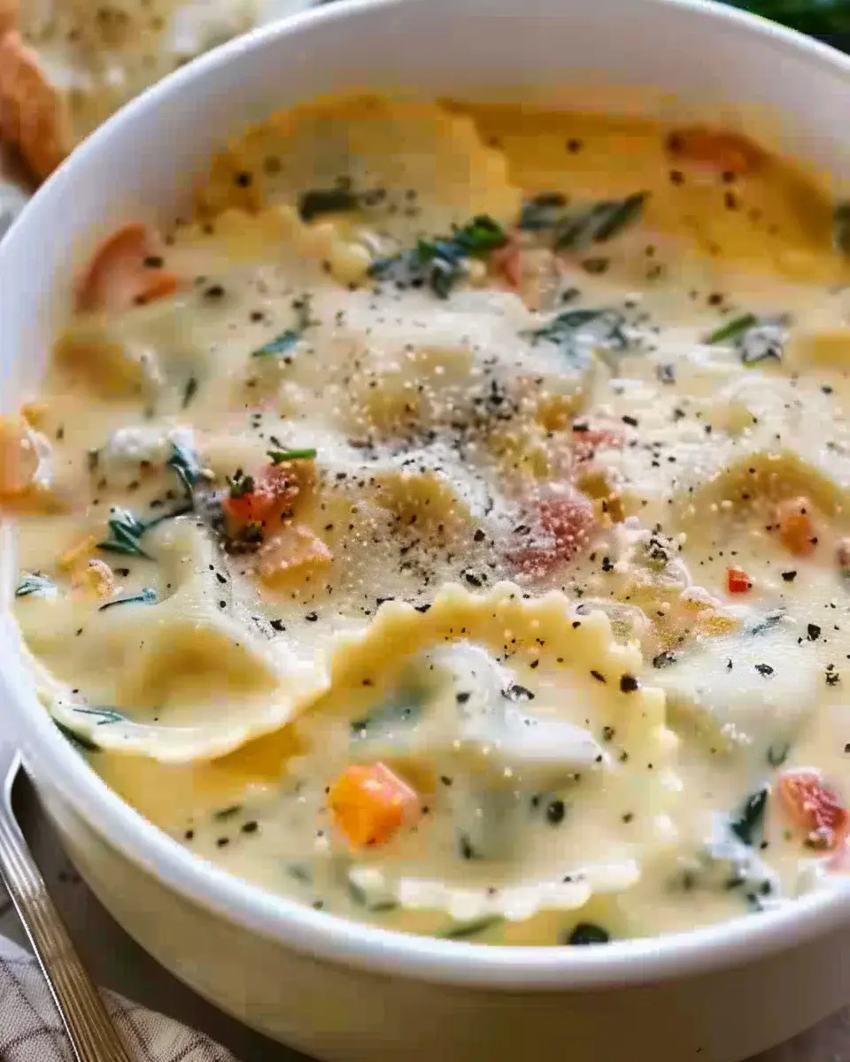 Creamy Tuscan Ravioli Soup: Cozy Comfort with Turkey Bacon