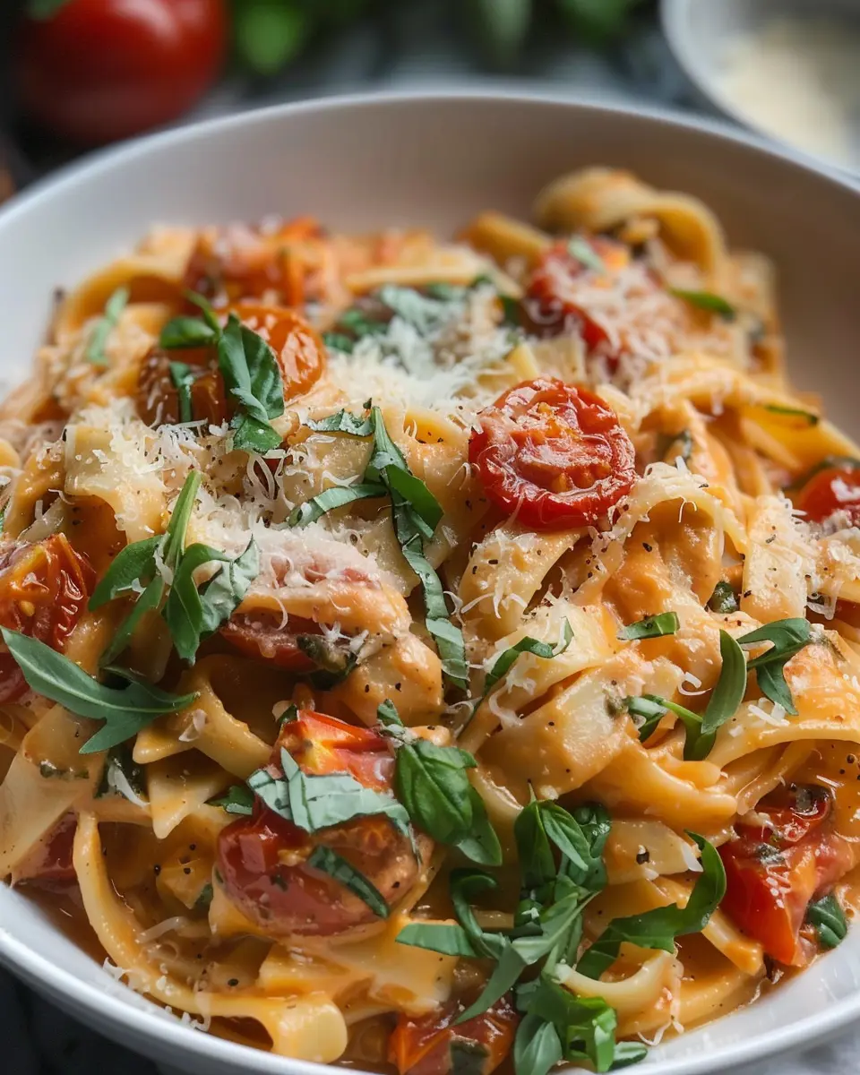 Creamy Tuscan Slow Roasted Tomato Pasta with Turkey Bacon Delight