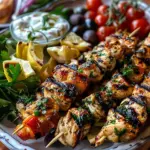 Mediterranean Chicken Skewers with Mezze Tray