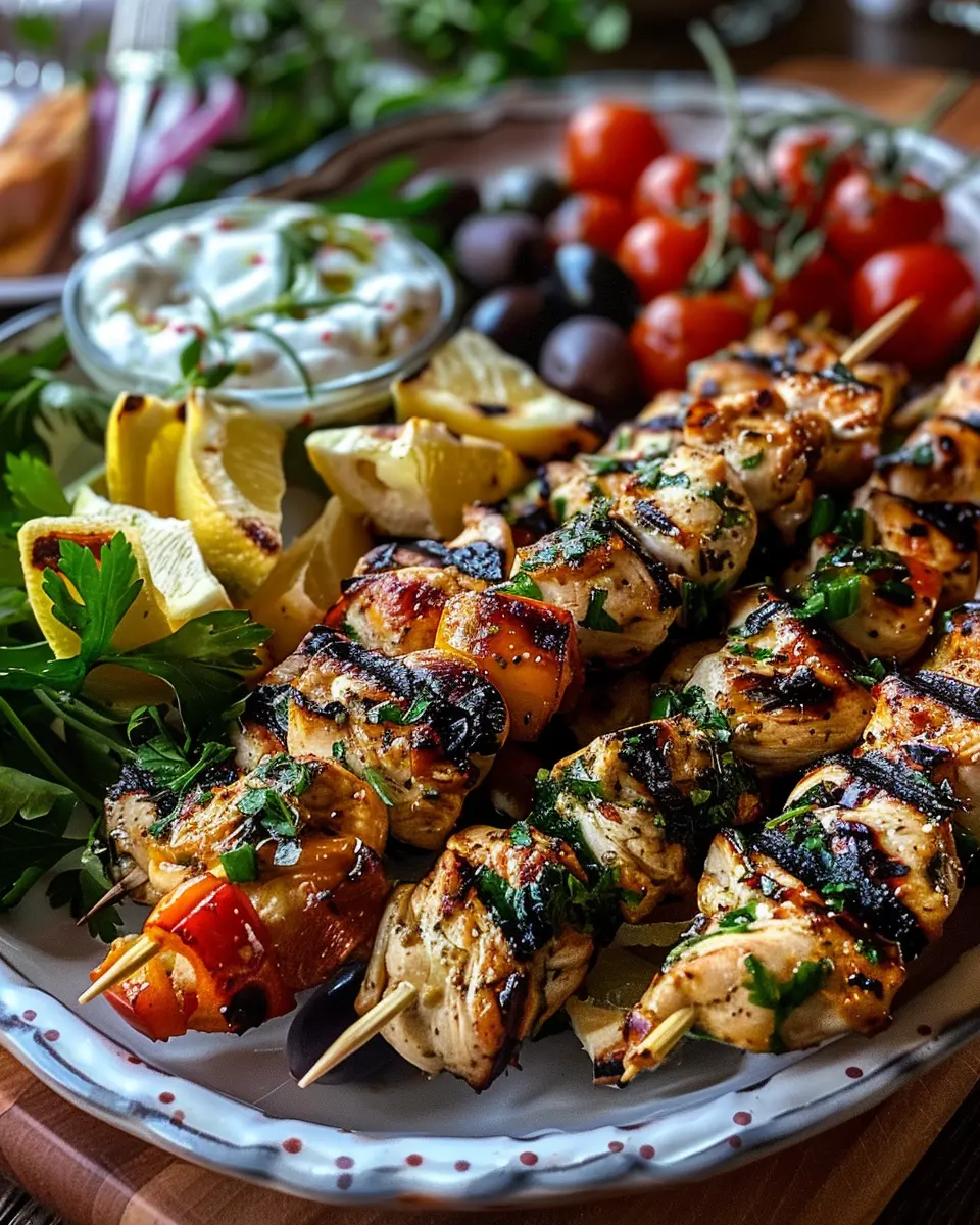 Mediterranean Chicken Skewers: Easy Recipe with Mezze Tray Delight